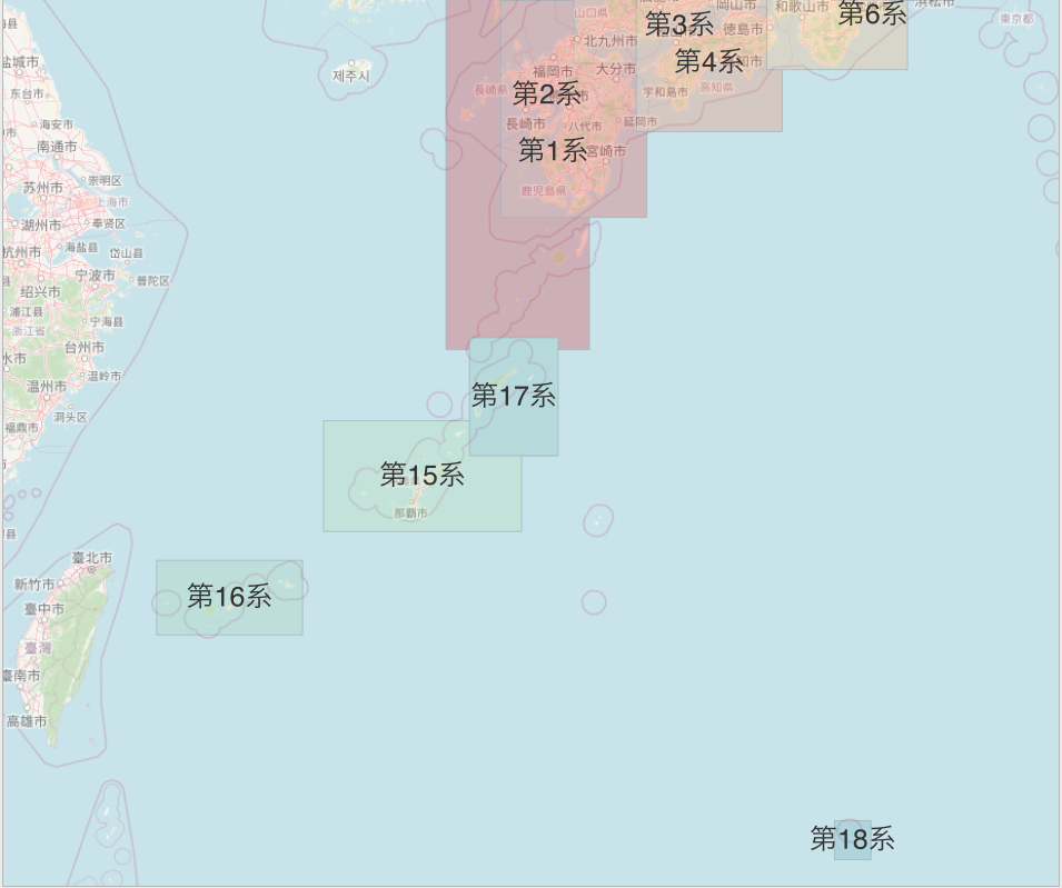 平面直角座標系1〜19系の適用範囲（拡大1）