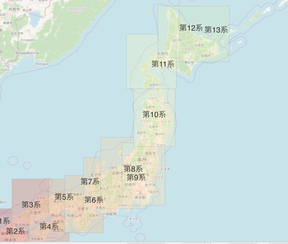 平面直角座標系1〜19系の適用範囲（拡大2）
