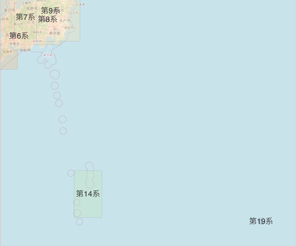 平面直角座標系1〜19系の適用範囲（拡大3）