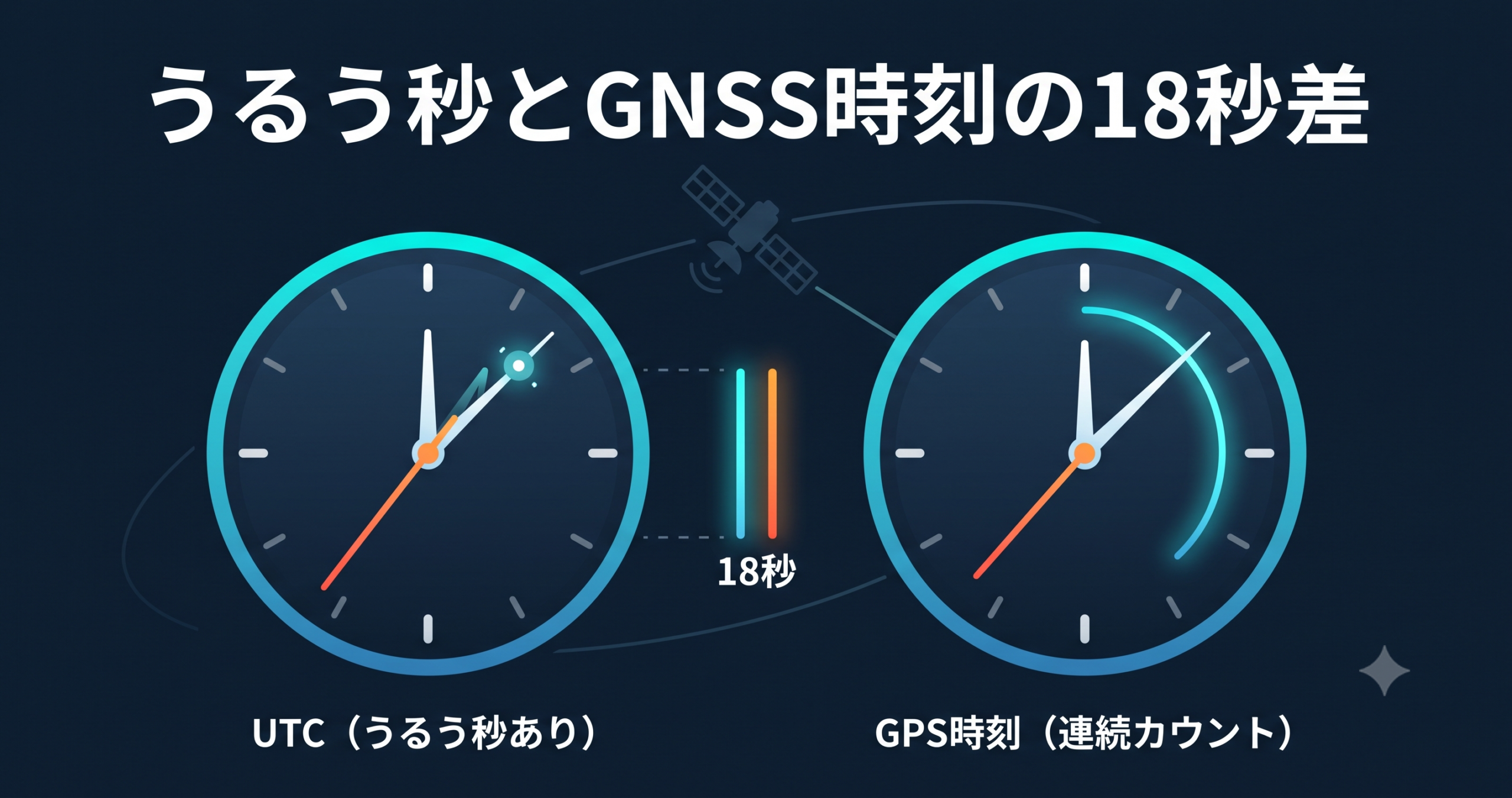 GPS時刻とUTCの18秒差を示す図解