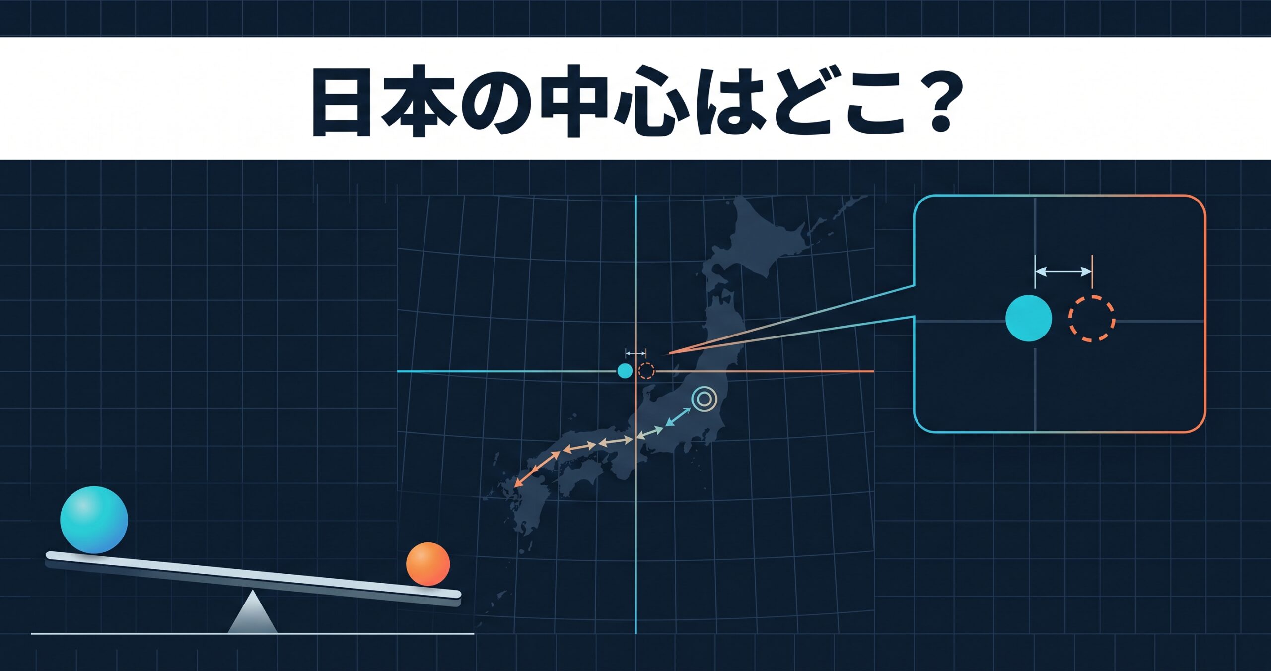 日本の中心はどこ? — 人口重心は岐阜県関市、東経135度の交点は兵庫県西脇市、そして「へそ」が437m離れている理由